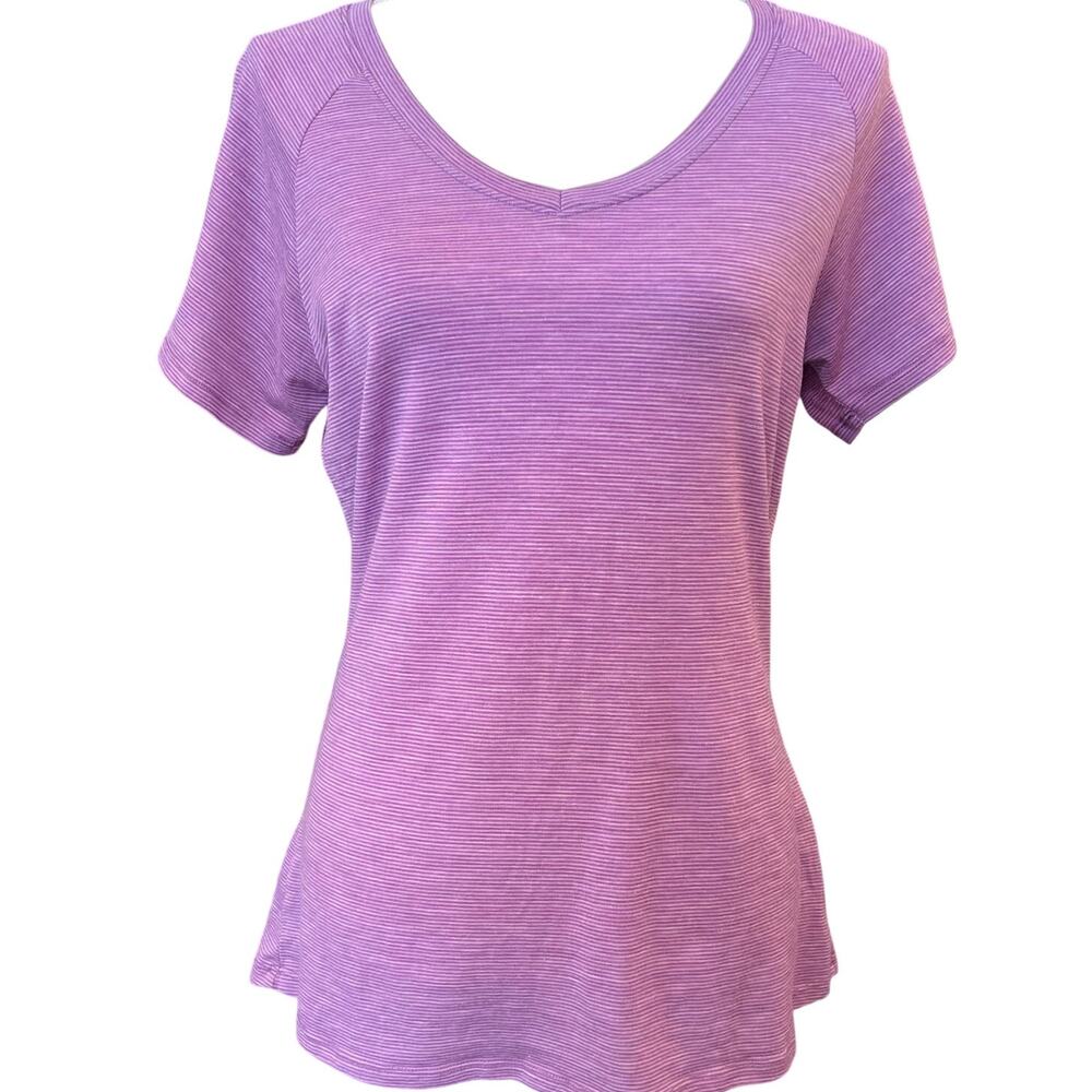 WoolX Medium Purple Merino Wool V Neck Shirt Short Sleeve Casual EUC